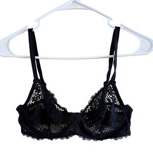 AdoreMe Lace Bra 36C Unlined Black with Underwire Adjustable Straps